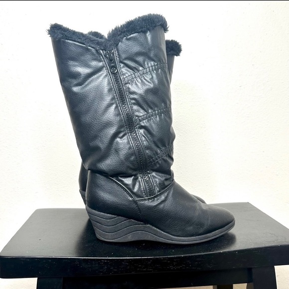 90s Vintage Wedge Heel Black Chalet‎ Winter/Snow Boots Women’s Size 7​ - Picture 1 of 8